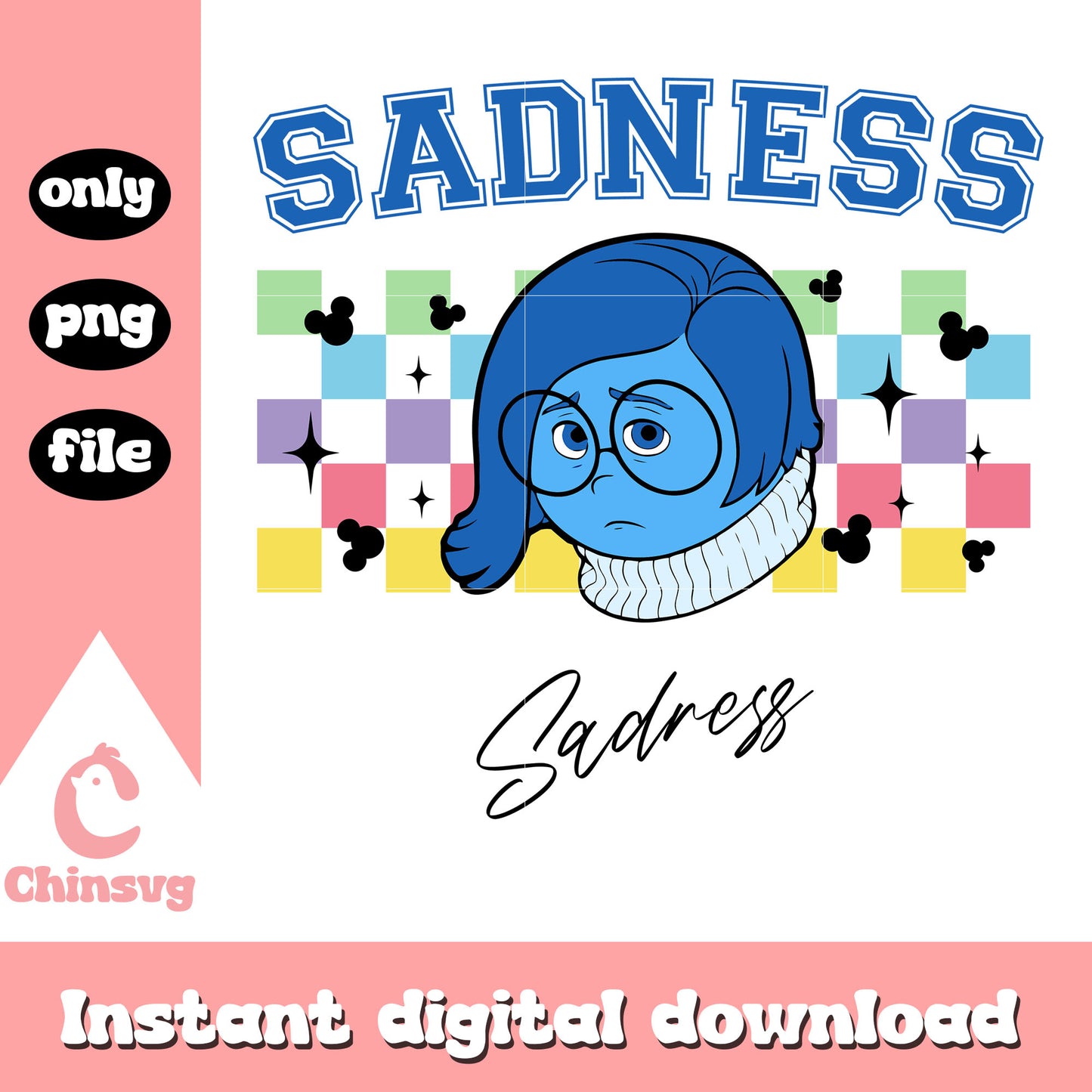 Sadness face saddress design png, sadness inside out png
