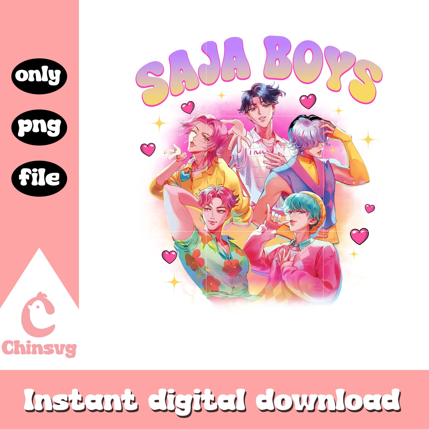 Saja boy band gradient color design png, saja boys png