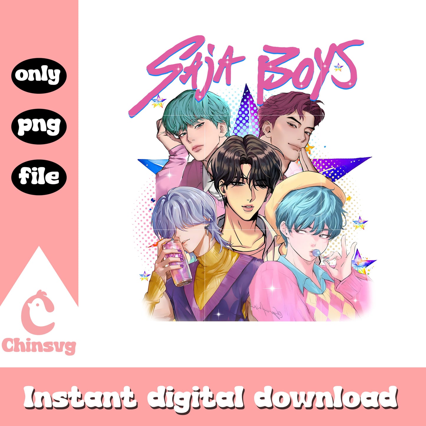 Saja boys band star design png, saja boys characters png