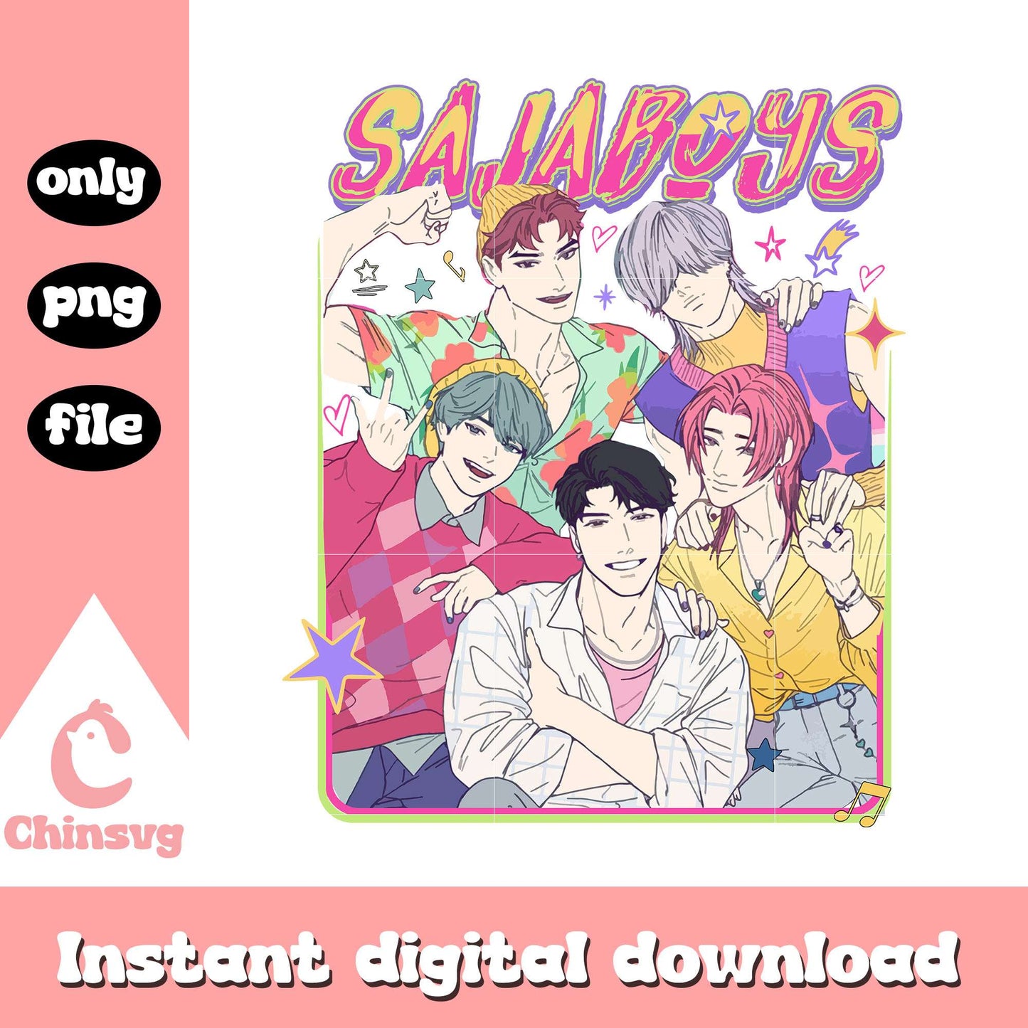 Saja boys characters team design png, saja boys png, boy band png