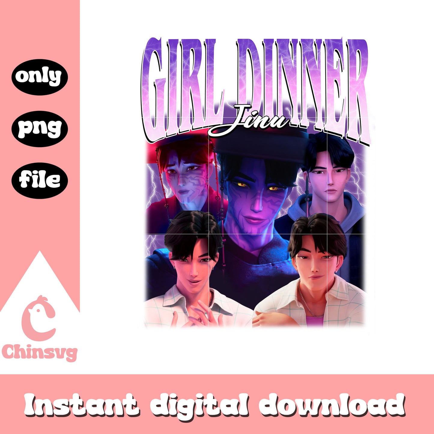 Saja boys jinu girl dinner design png, jinu saja boys png