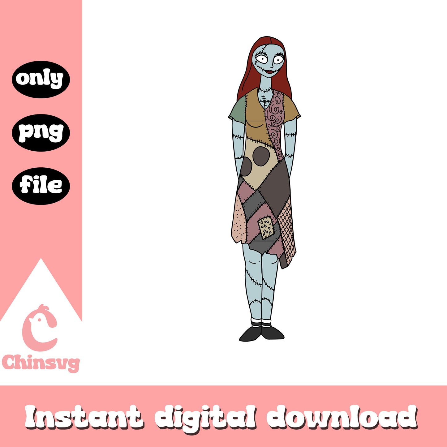 Sally character gothic png, nightmare before christmas character png