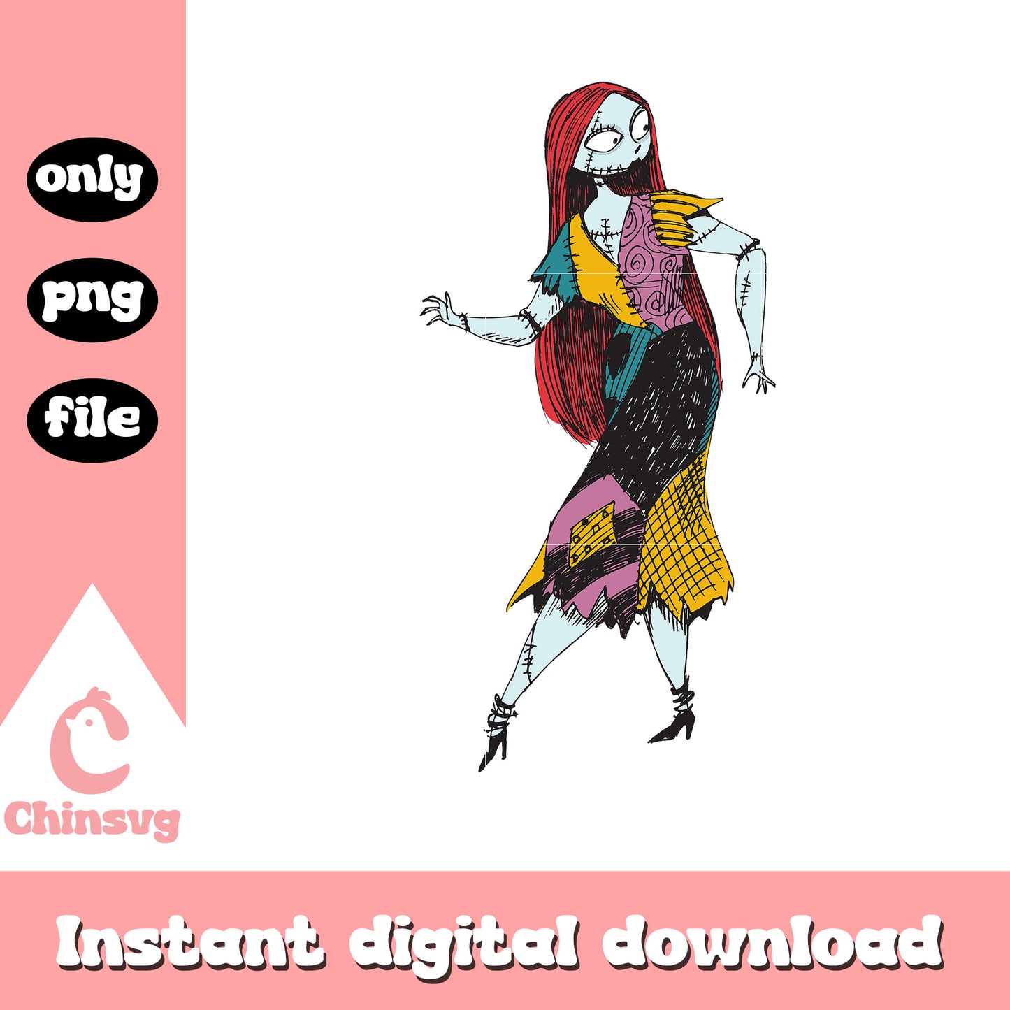 Sally gothic design png, sally of nightmare before christmas png