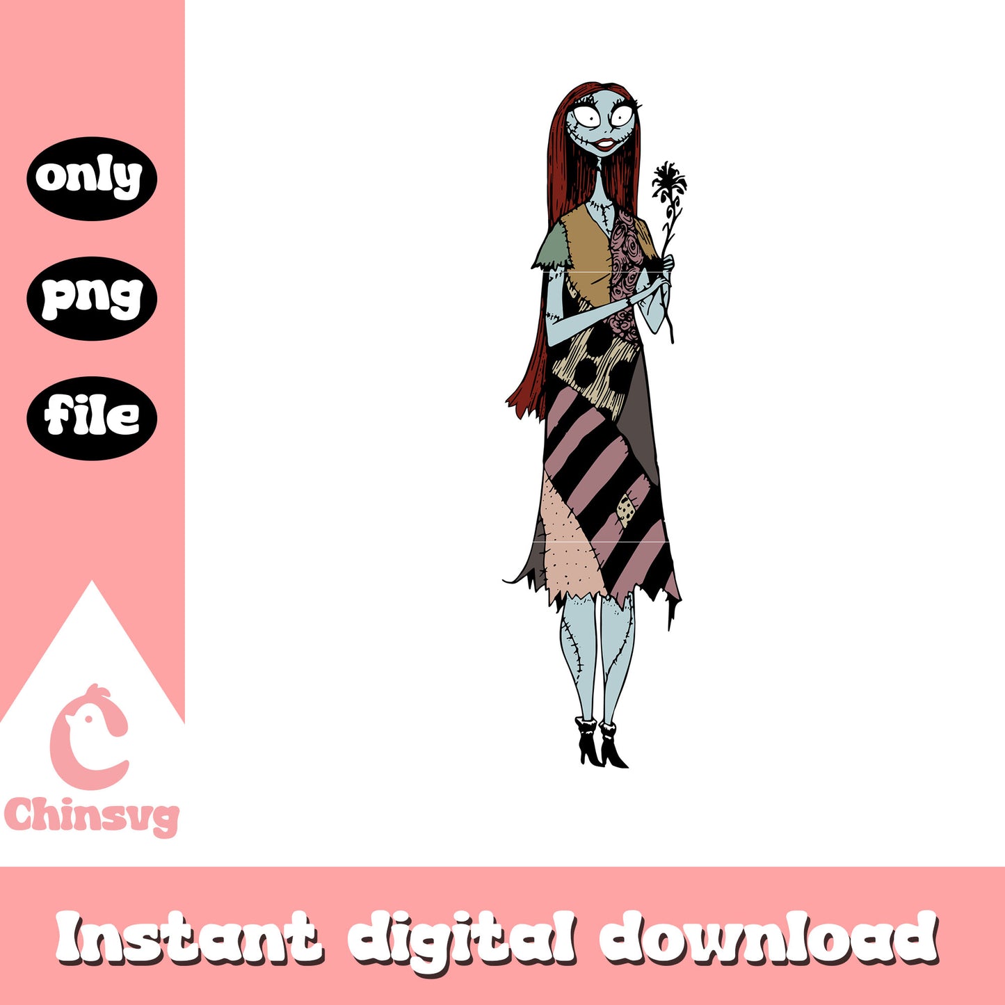 Sally hold flower design png, sally nightmare before christmas png
