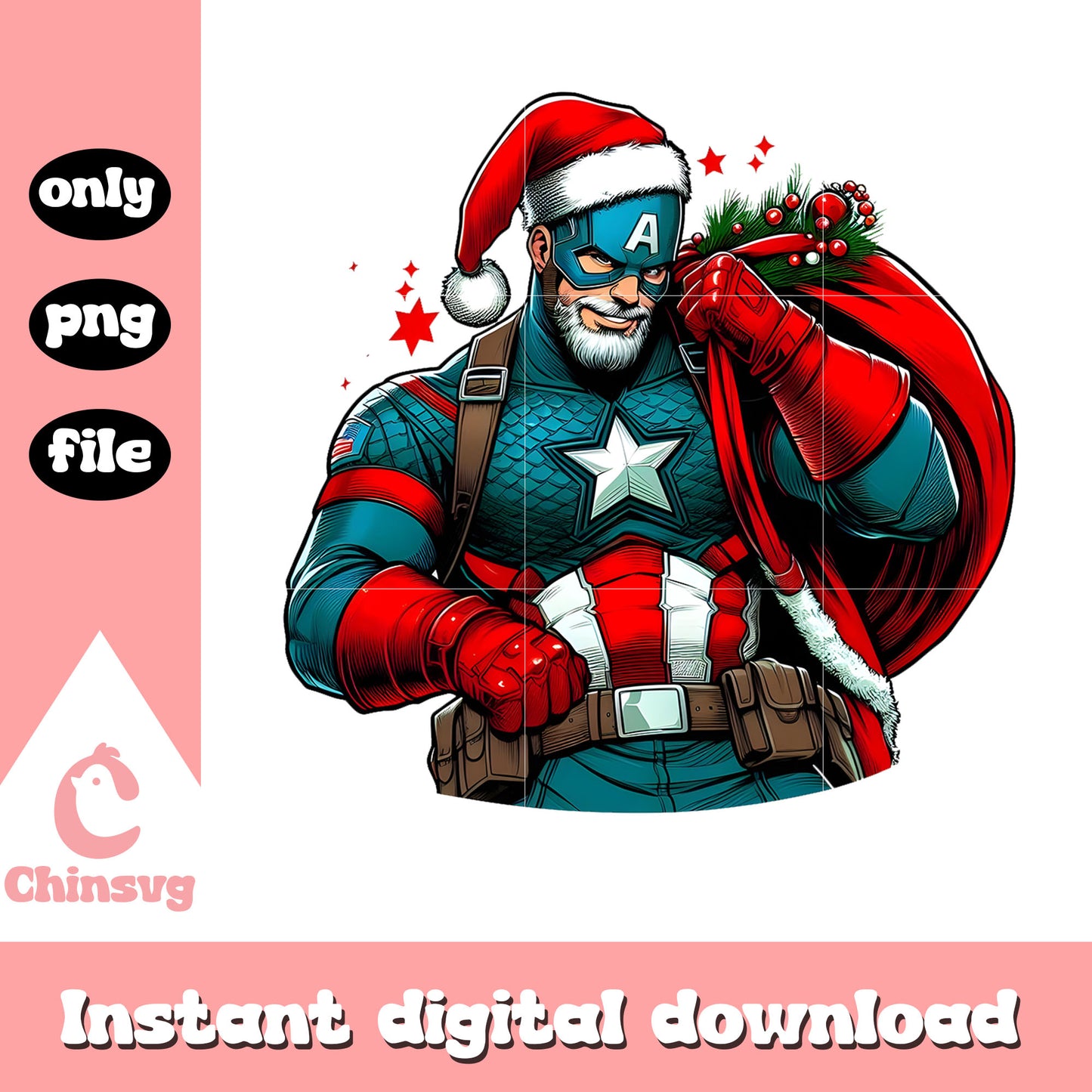 Santa captain america carry gifts bag png, christmas art png