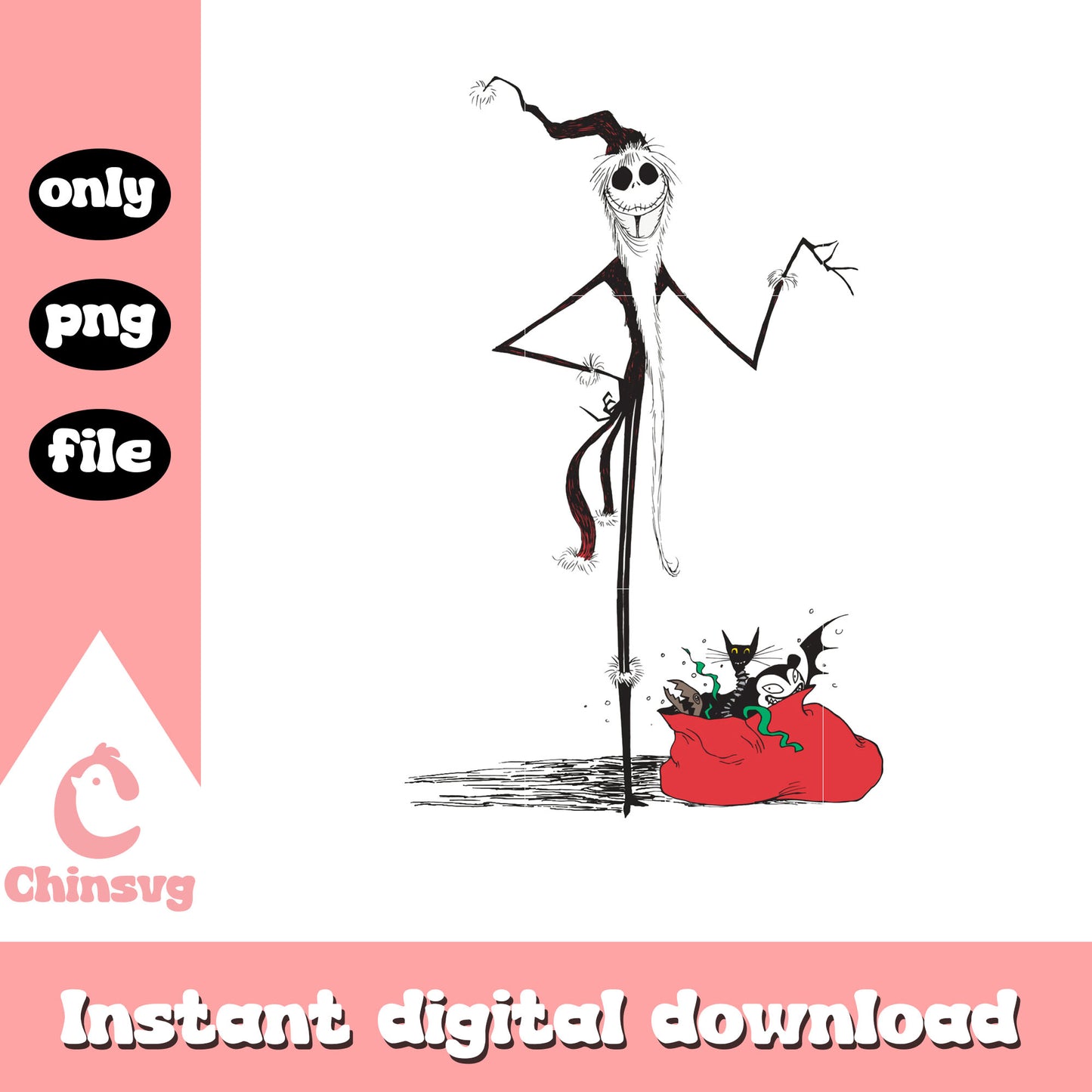 Santa claus jack skellington design png, merry christmas png