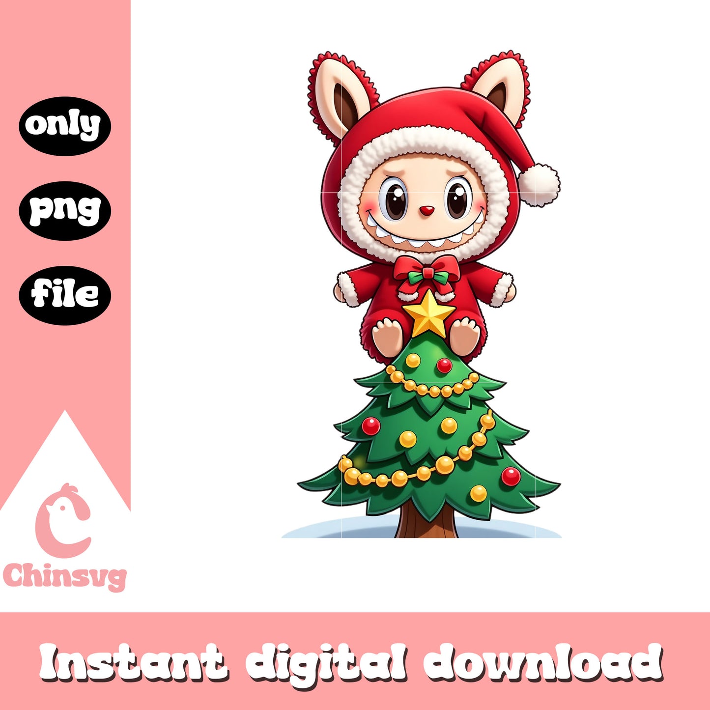Santa claus labubu christmas tree png, pop mart labubu png