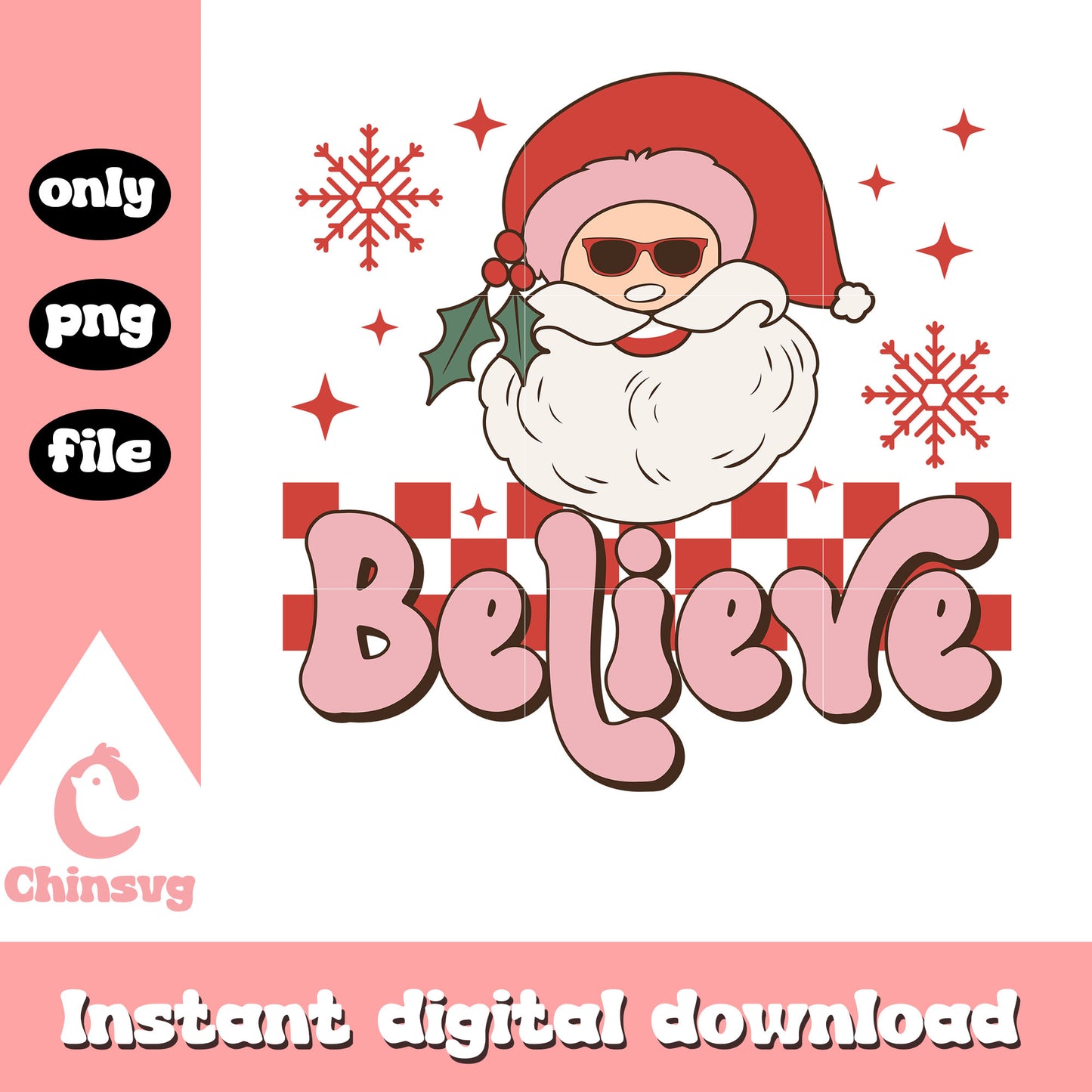 Santa face believe christmas design png, santa claus head cartoon png