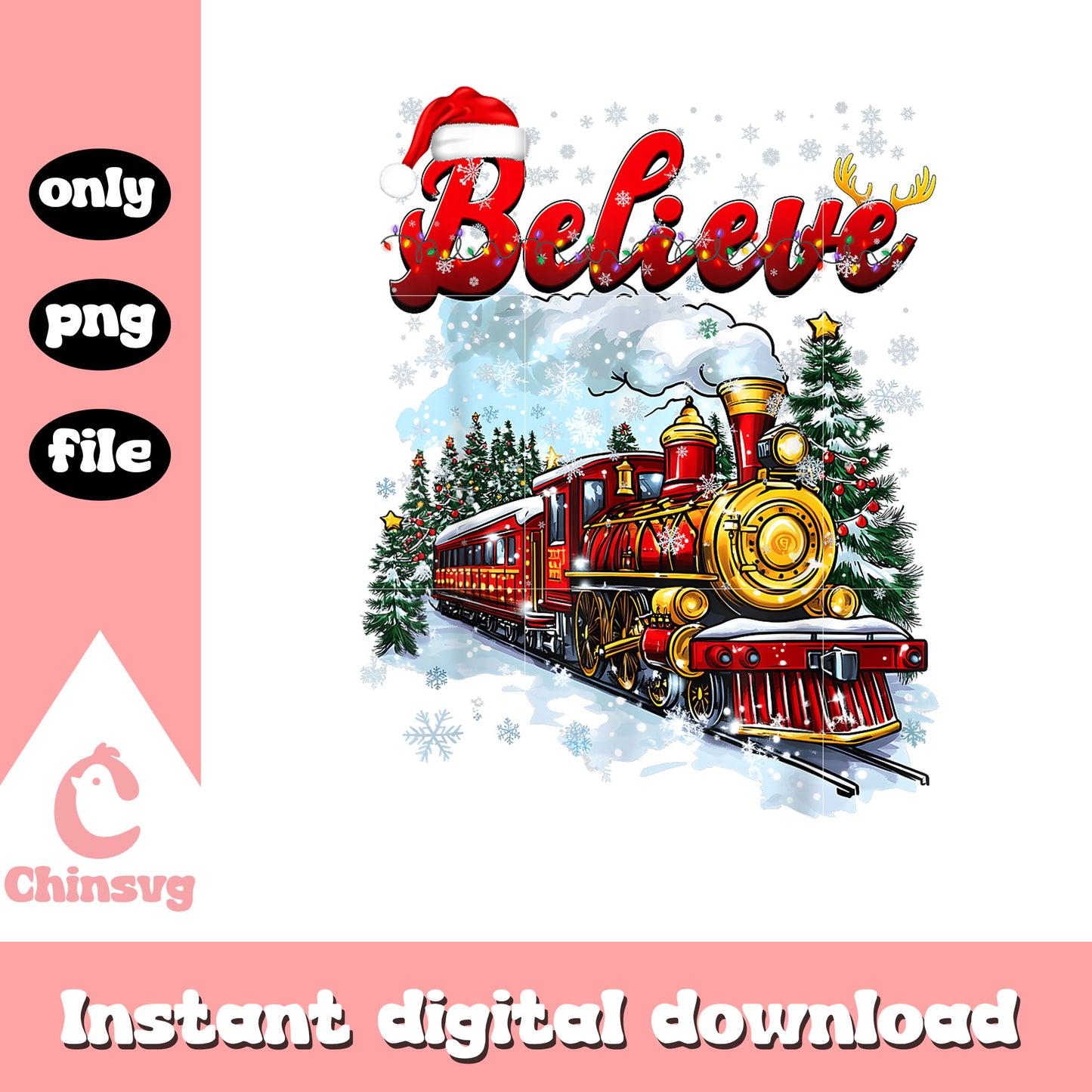 Santa hat believe christmas day png, the polar express train png