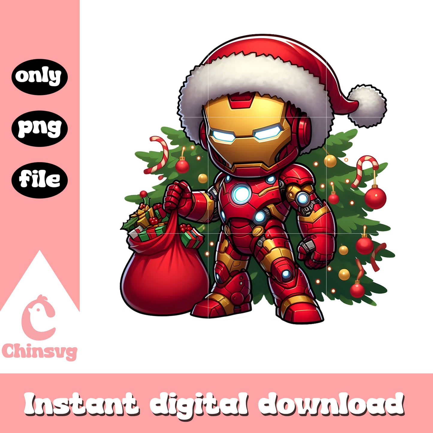 Santa hat iron man marvel xmas gift bag png, christmas gifts png