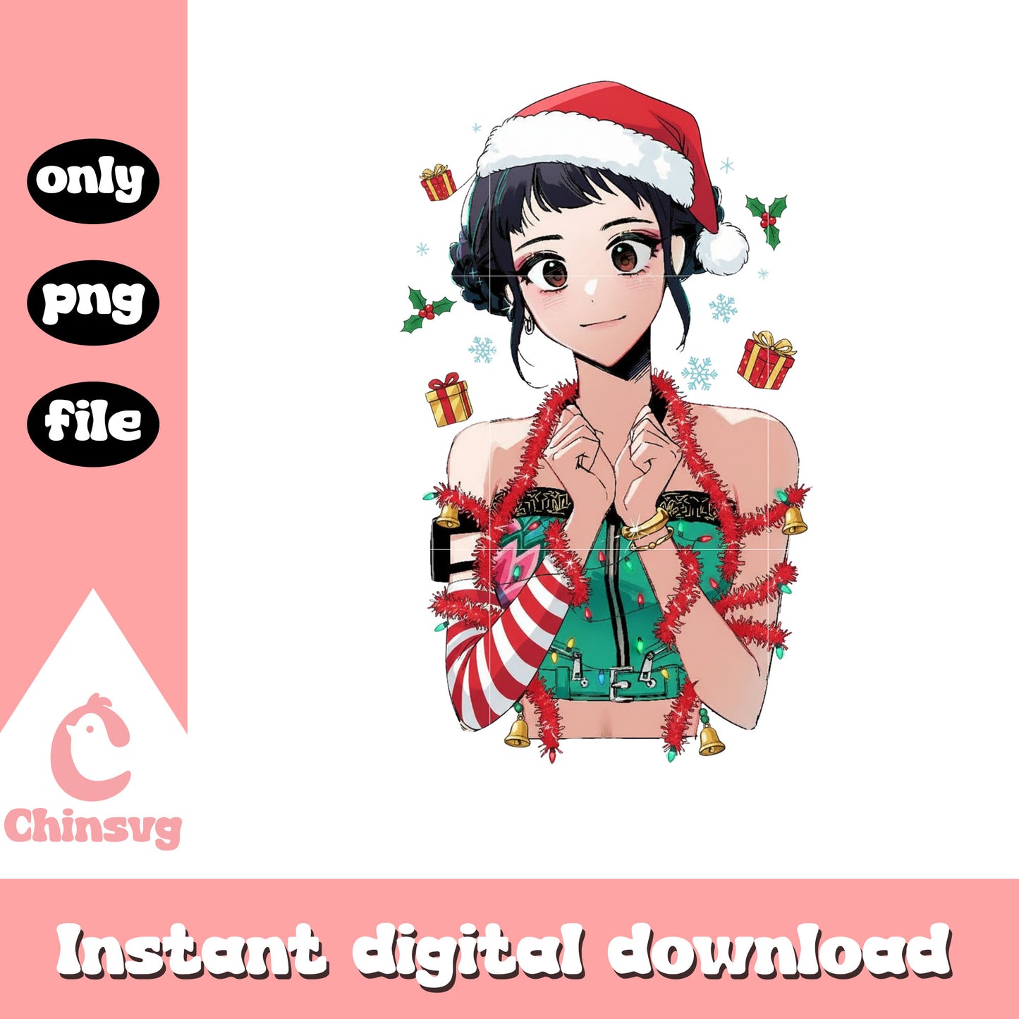 Santa hat zoey kpop merry christmas png, xmas gift decor png