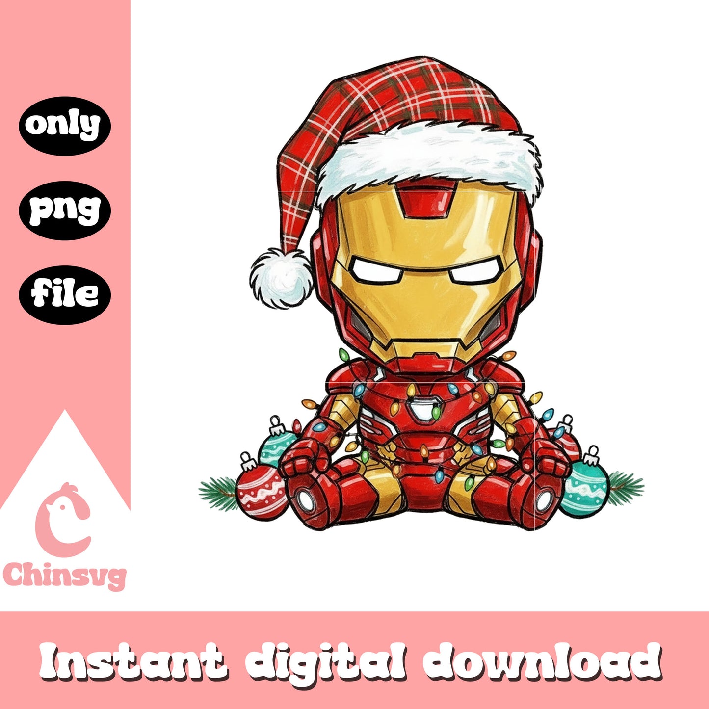 Santa iron man christmas balls design png, iron man png