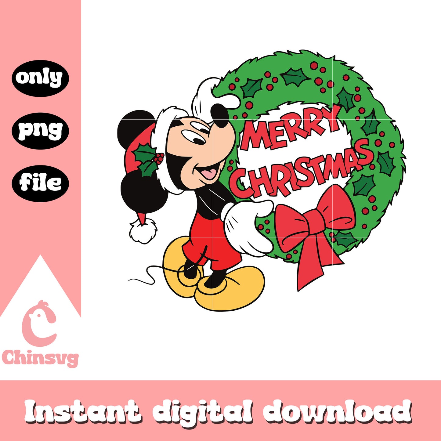Santa mickey wreath merry christmas png, mickey christmas png