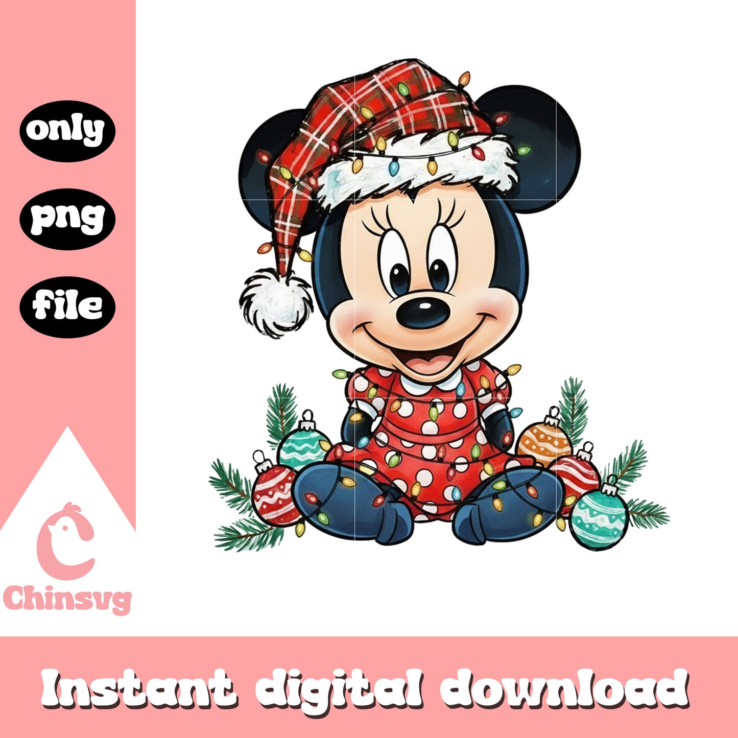 Santa minnie disney christmas balls png, disney minnie png