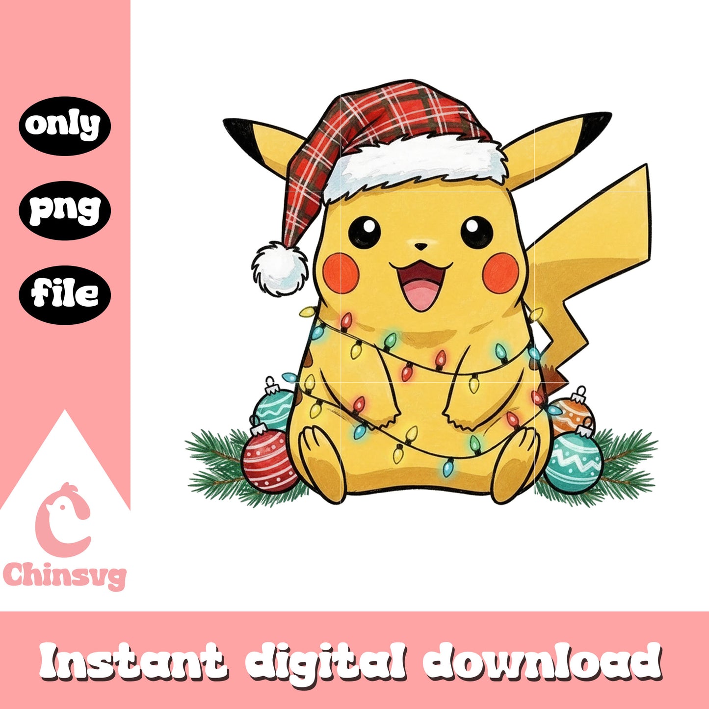 Santa pikachu christmas balls design png, pokemon pikachu png