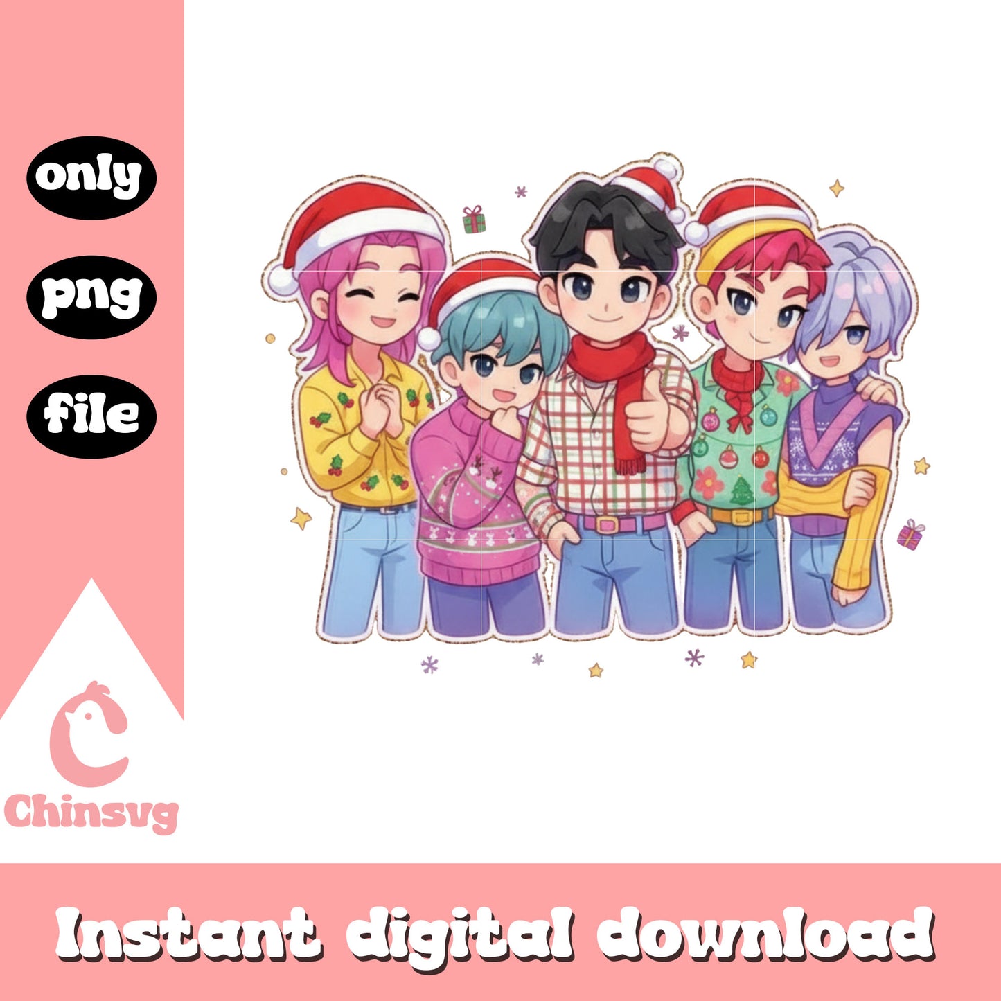 Santa saja boys christmas kpop design png, the saja boys png