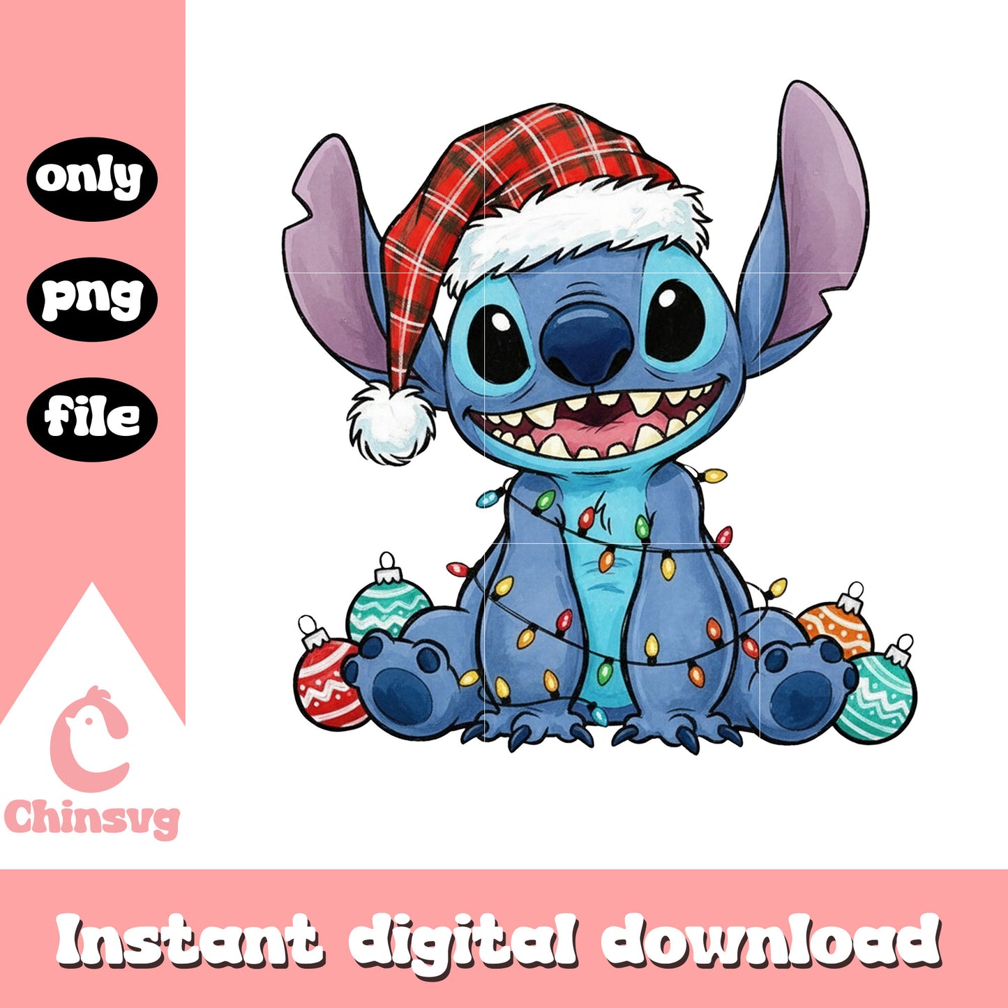 Santa stitch christmas balls design png, stitch christmas png