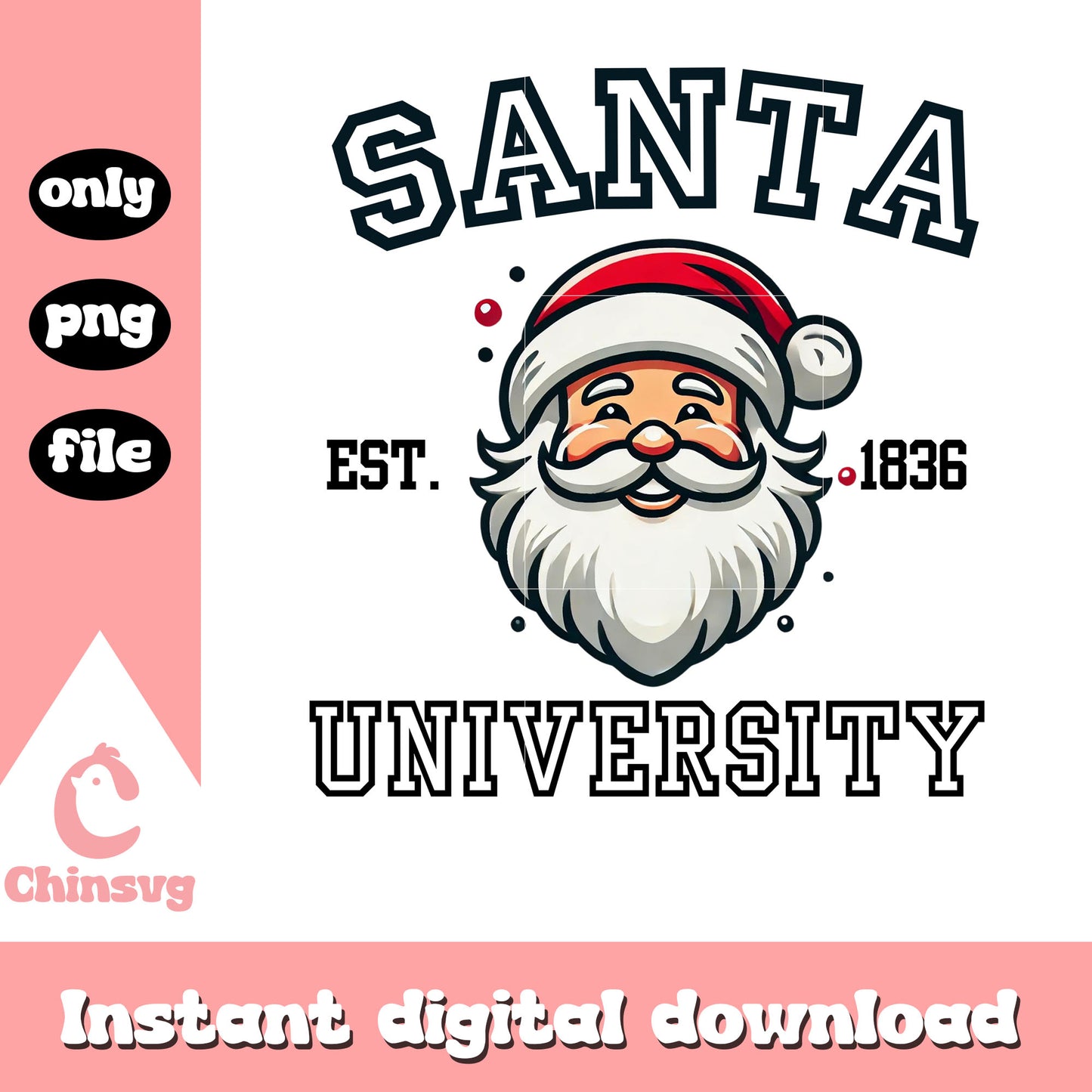 Santa university est 1836 logo png, christmas santa claus png