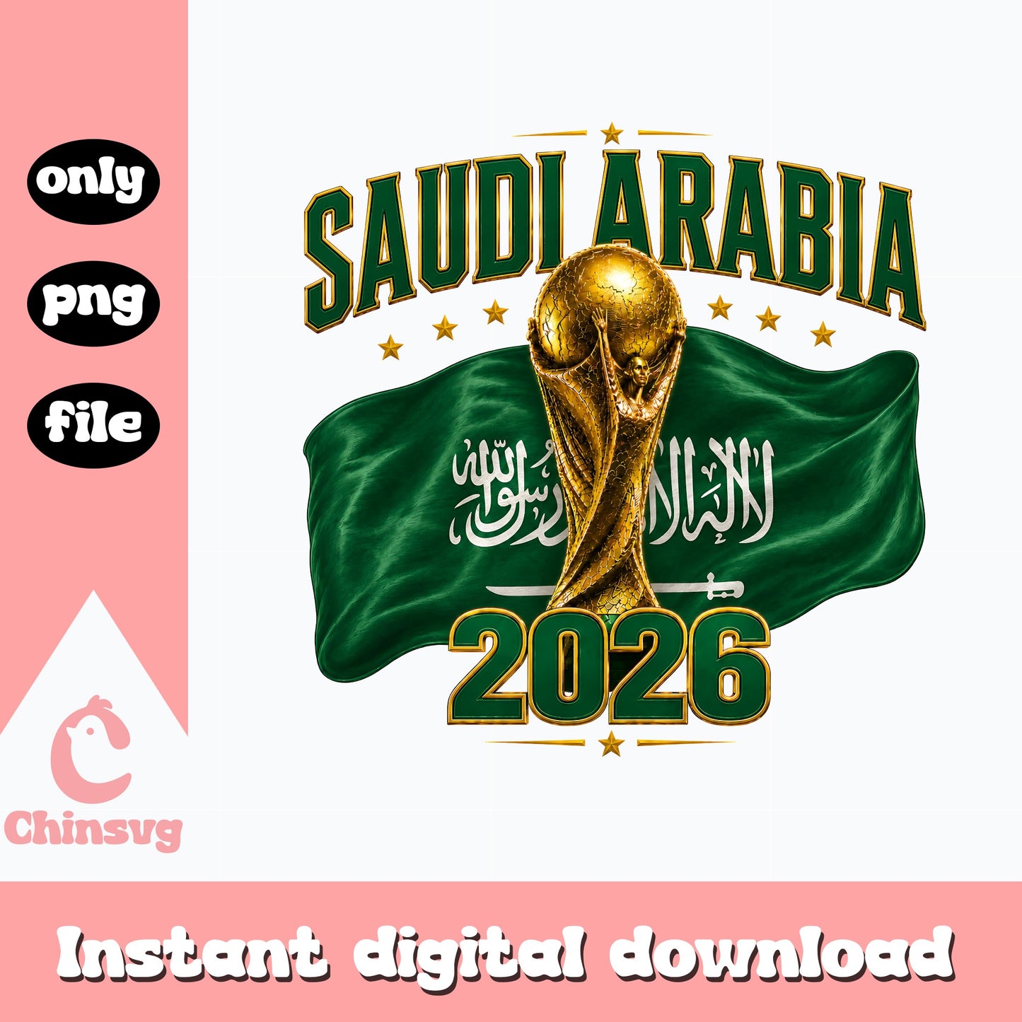 Saudi Arabia World Cup 2026 PNG, Soccer Trophy Flag, Football PNG