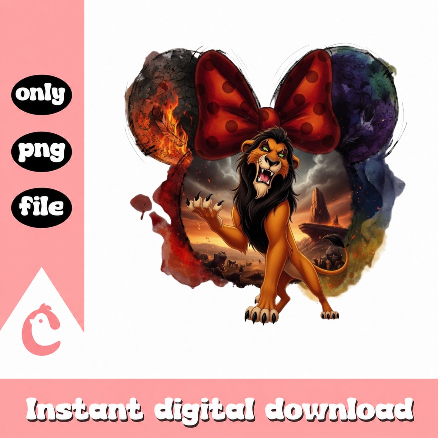 Scar Lion King Minnie Ears PNG, Disney Villain PNG, Lion King PNG