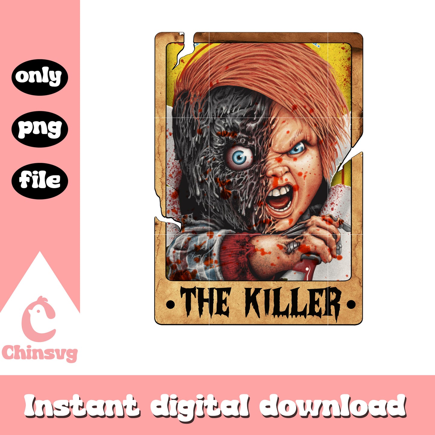 Scary chucky halloween tarot card png, tarot cards png