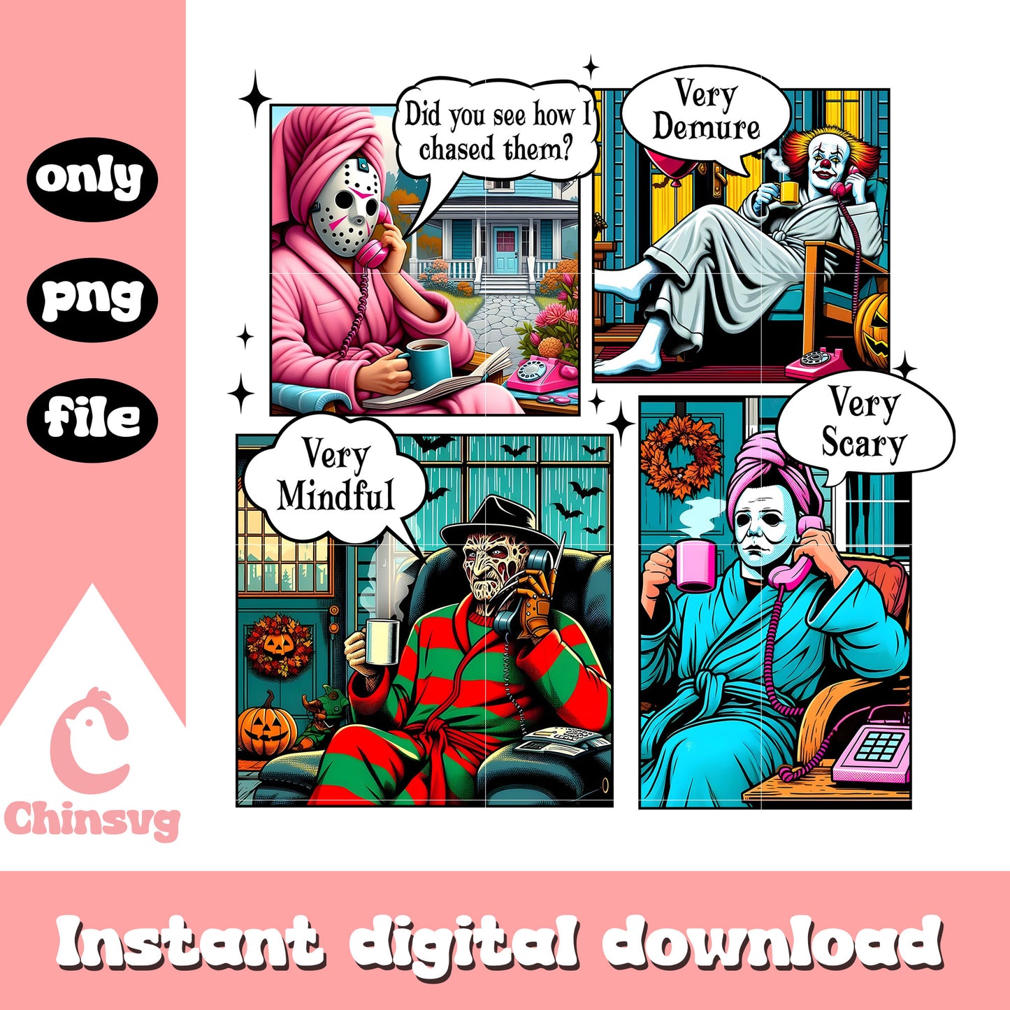 Scary halloween characters calling png, horror films png