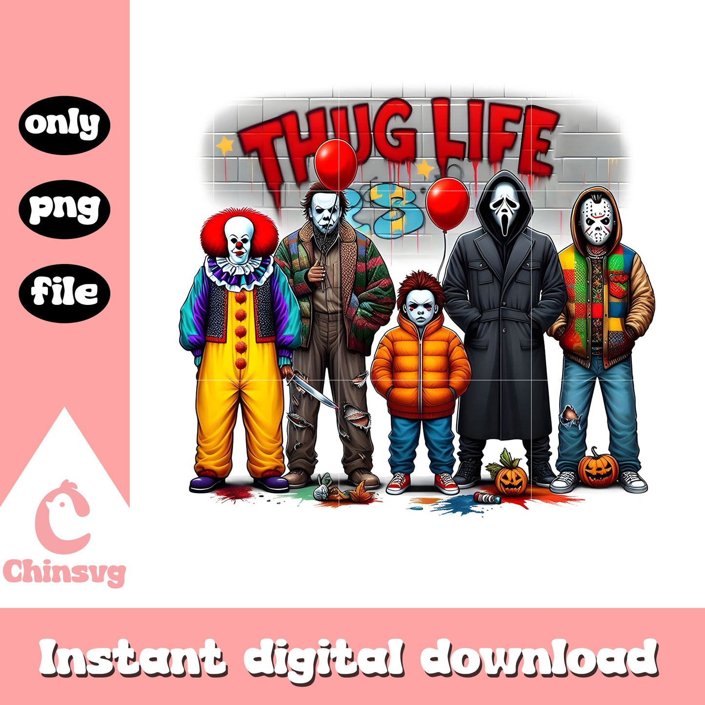 Scary movies characters thug life art png, thug life shirt png