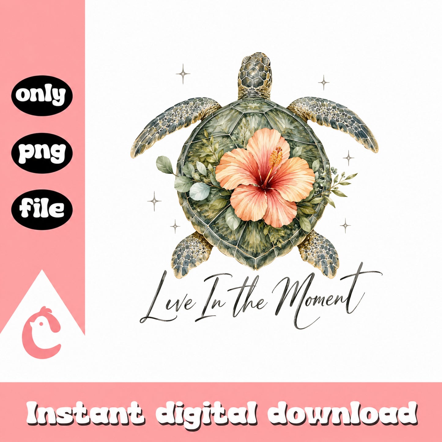 Sea Turtle With Hibiscus Flower PNG, Beach Tropical Art, PNG