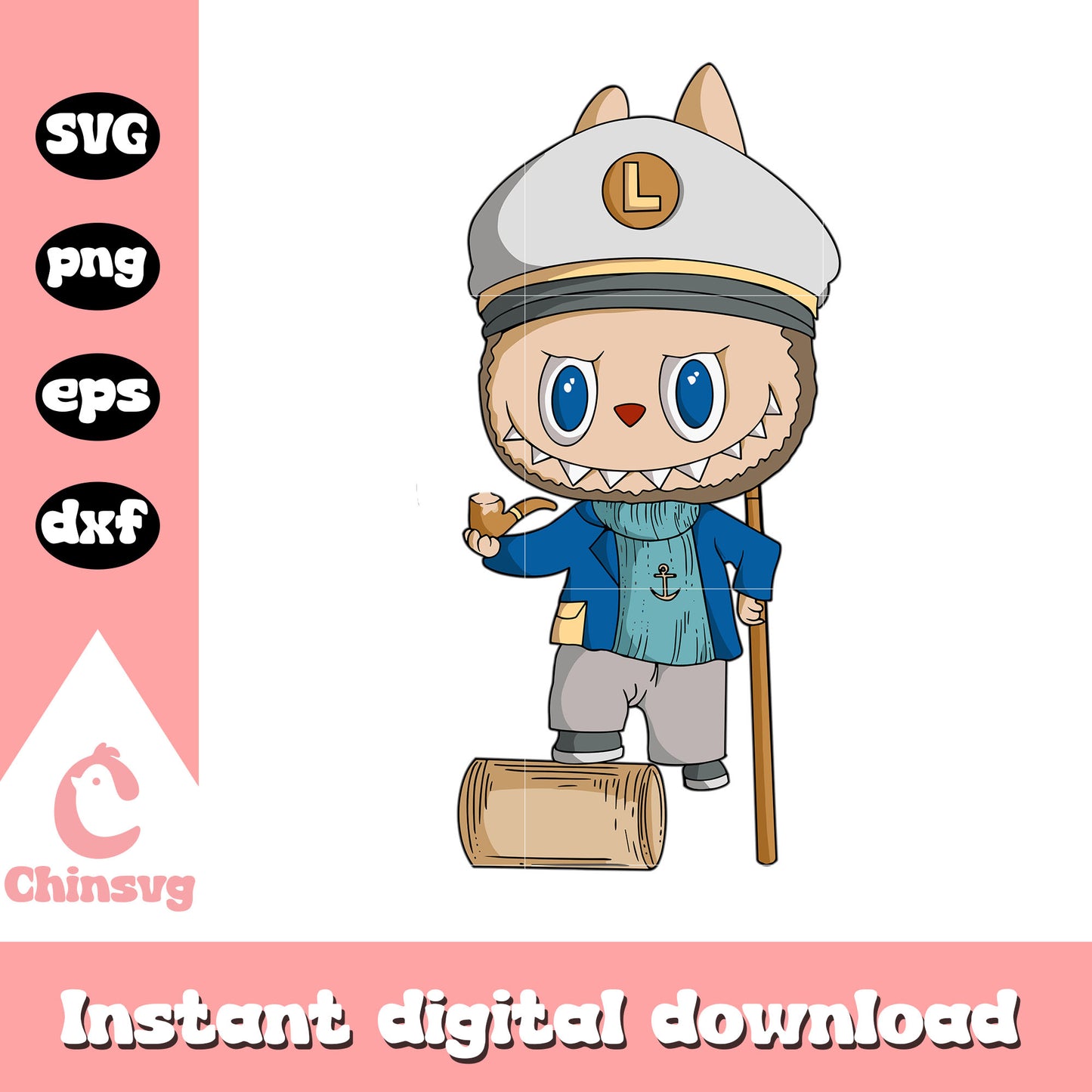 Sea captain labubu doll drawing design svg, labubu outfits svg