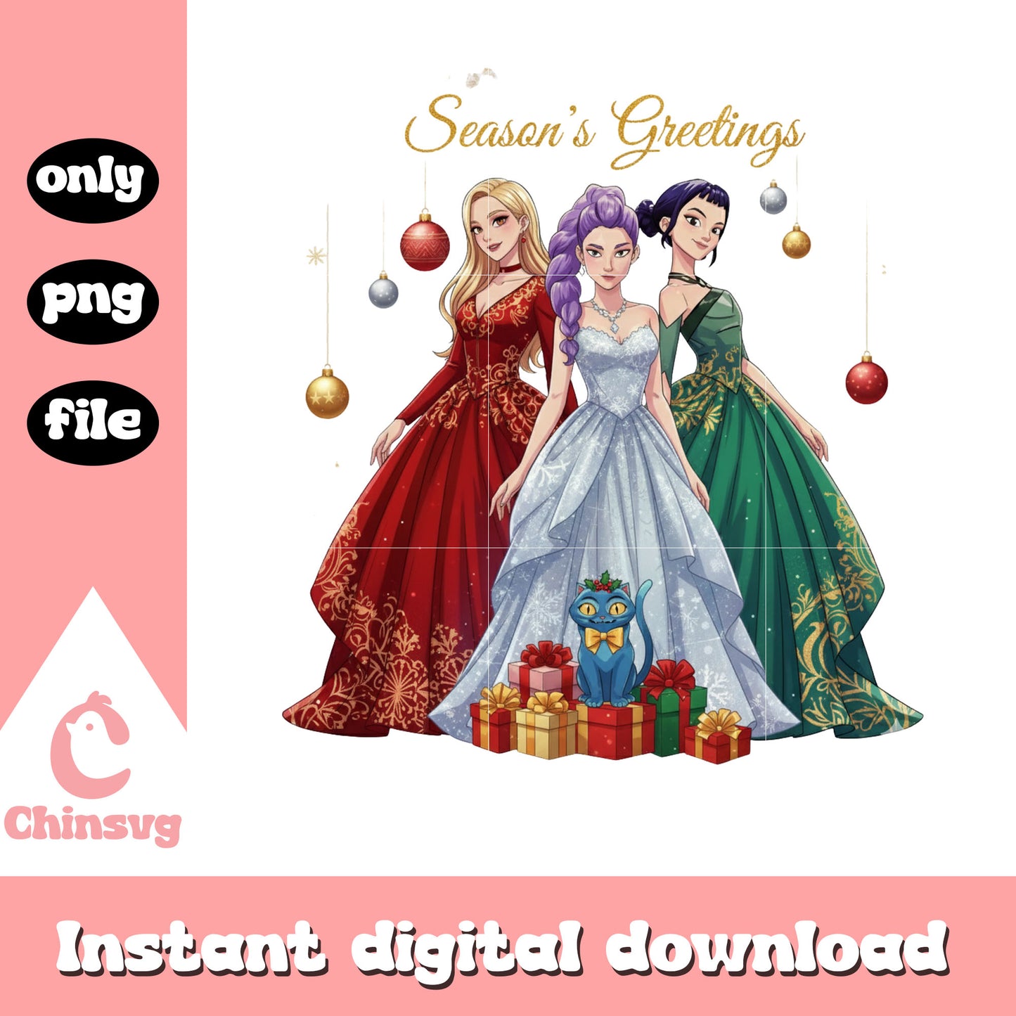 Season's greetings huntrix christmas gifts png, merry christmas gift png