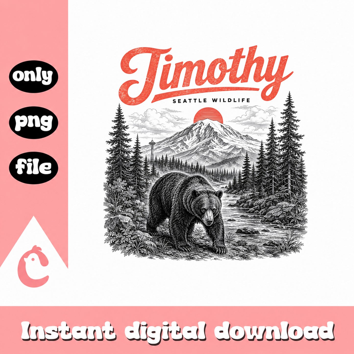 Seattle Wildlife Bear Mountain PNG, Vintage Nature Design, Retro PNG