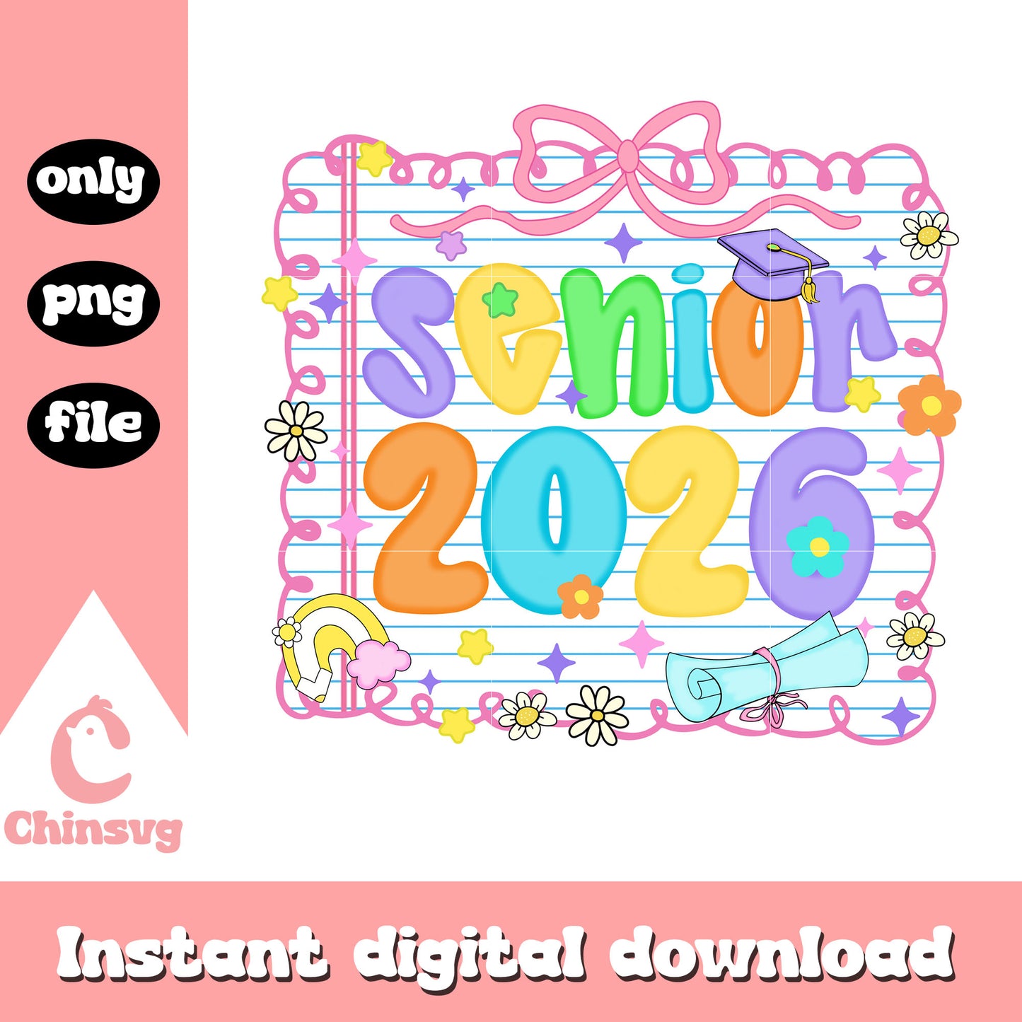 Senior 2026 frame coquette design png, back to school sign png