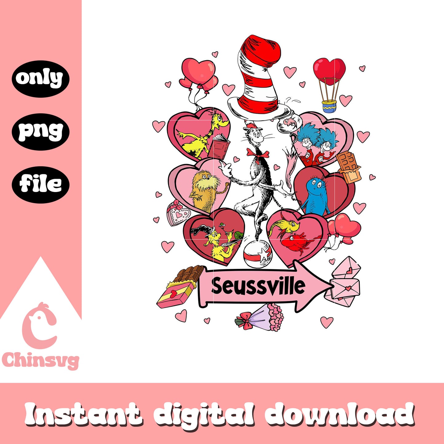 Seussville heart shape valentine png, Dr.seuss characters png