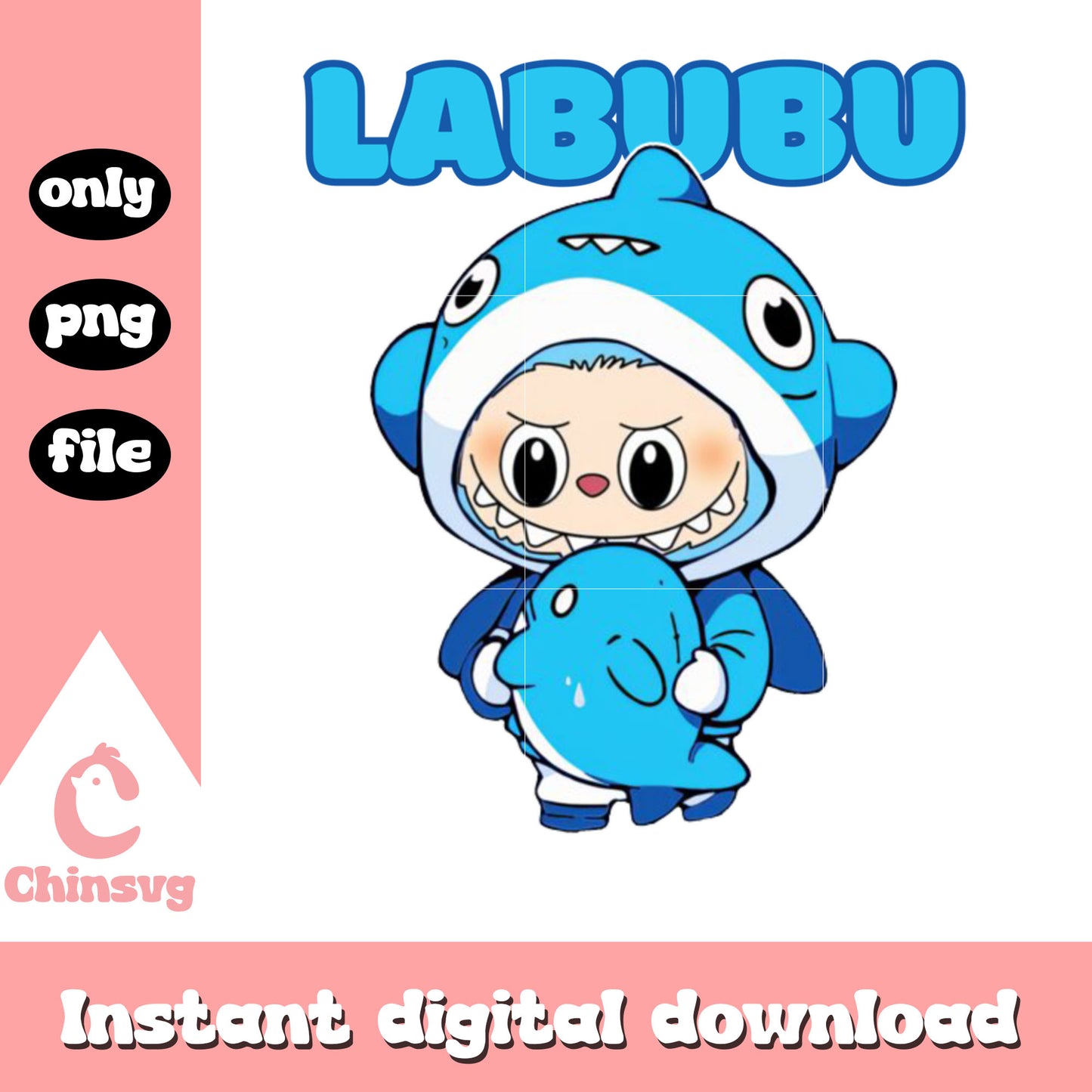 Shark labubu lover cute drawing design png, the monsters labubu png