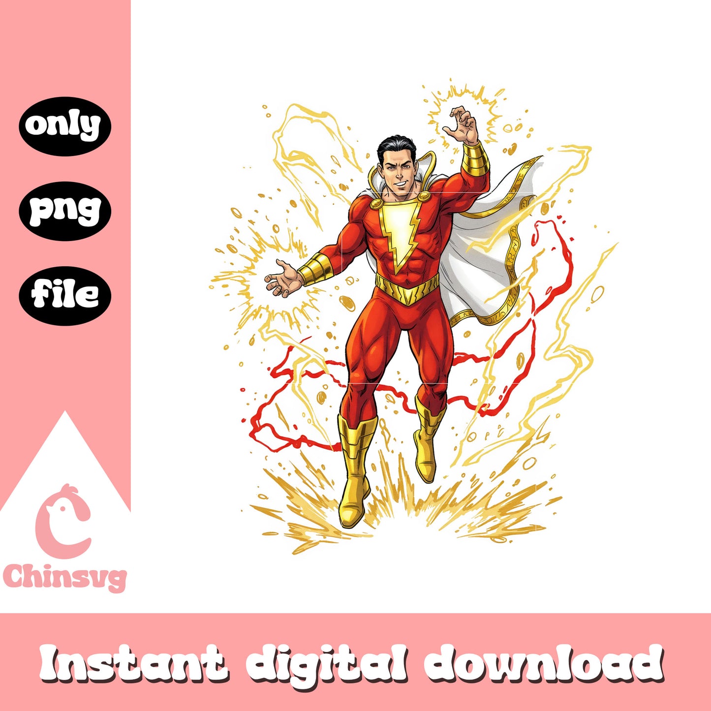 Shazam posing splatter effect design png, shazam character png