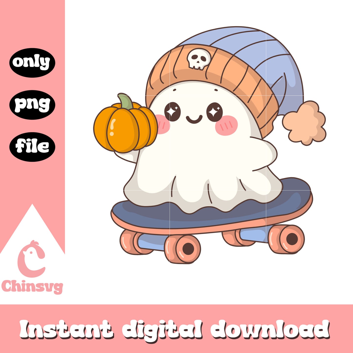 Sheet ghost play skateboarding png, spooky boo png