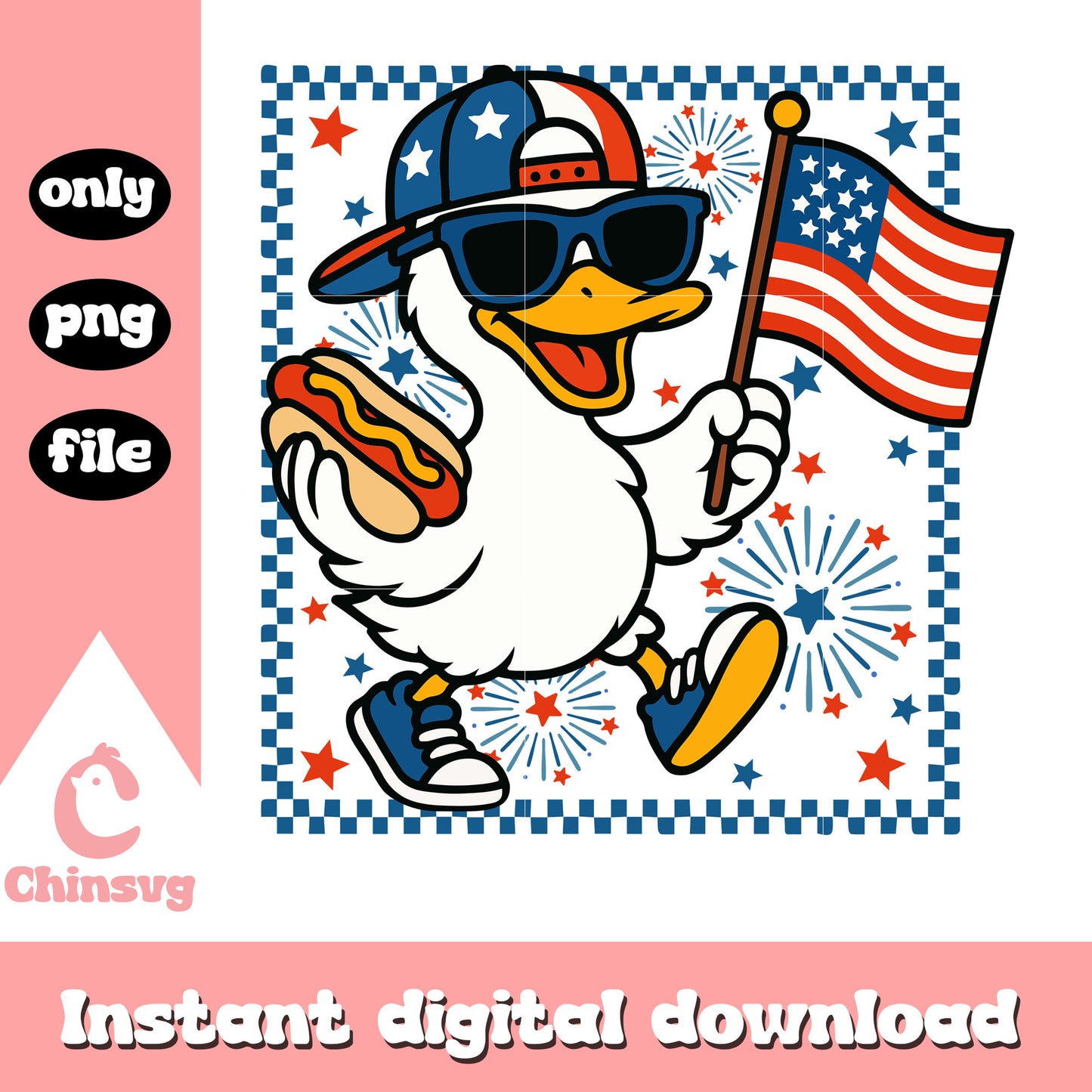 Silly goose with hot dog design png, silly goose png, 4th of july png