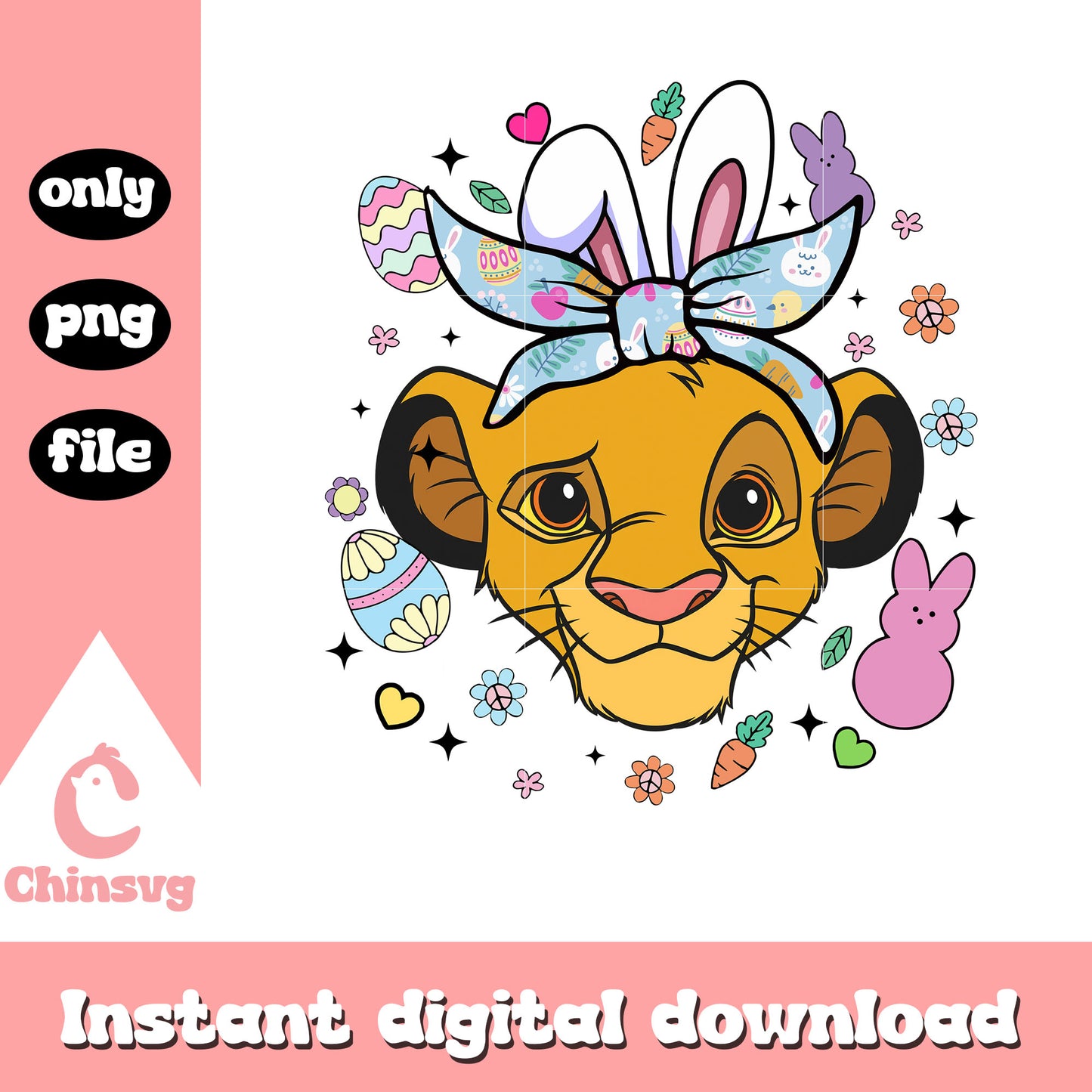Simba face easter bunny design png, easter bunny png, lion king png