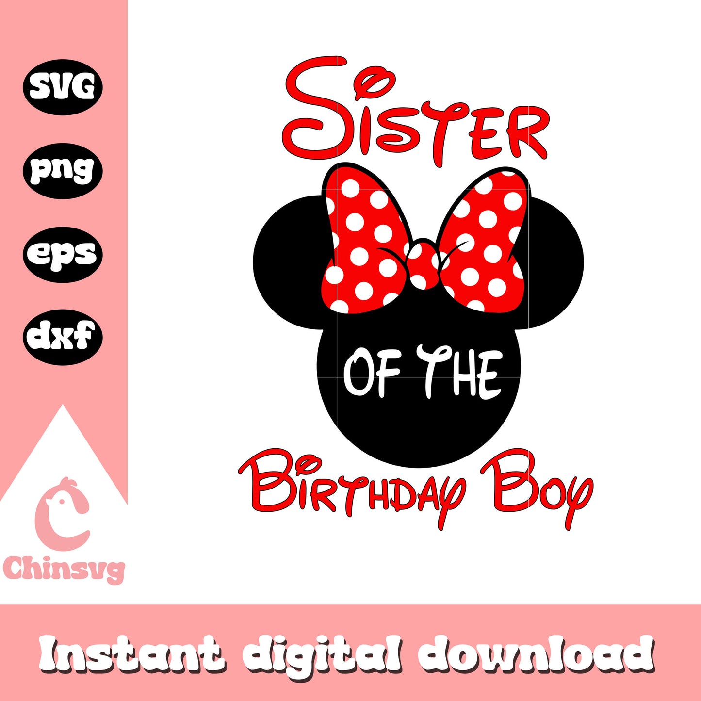 Sister of the birthday boy svg, minnie head svg, minnie mouse birthday svg