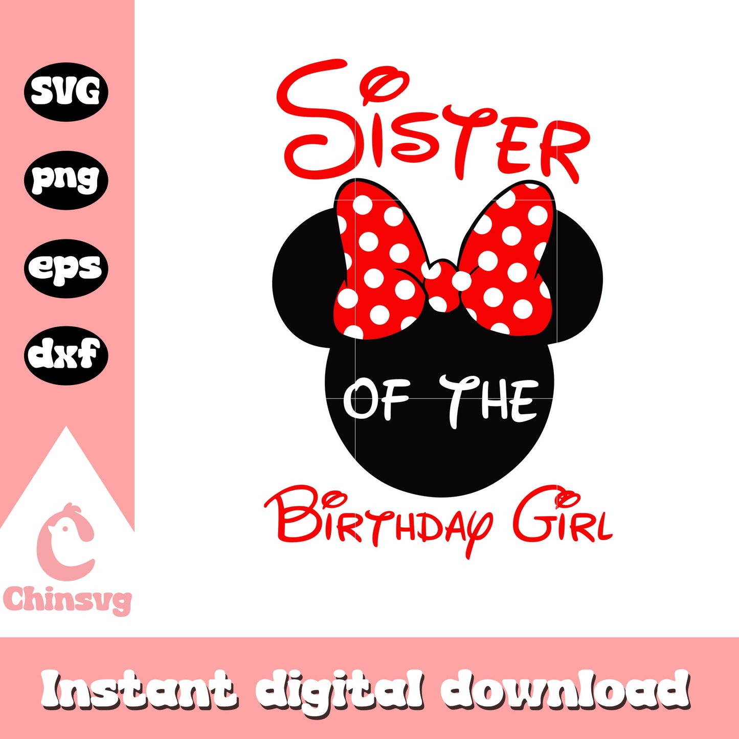 Sister of the birthday girl svg, minnie mouse happy birthday svg