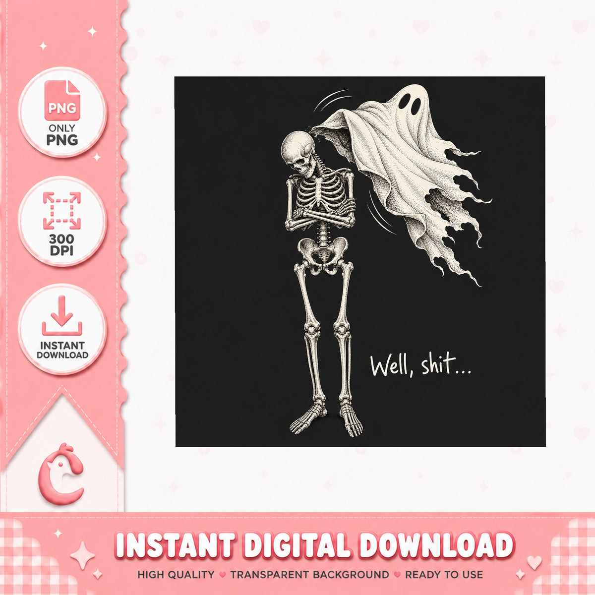 Skeleton Ghost Well Shit PNG, Funny Halloween Clipart, PNG