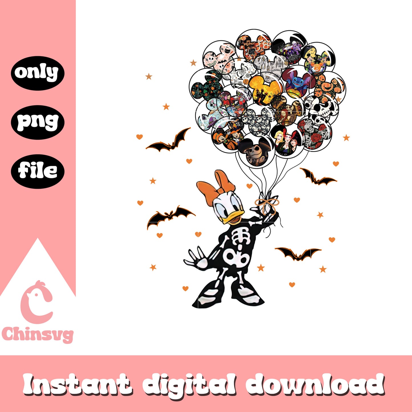 Skeleton daisy duck hand balloons design png, daisy disney png