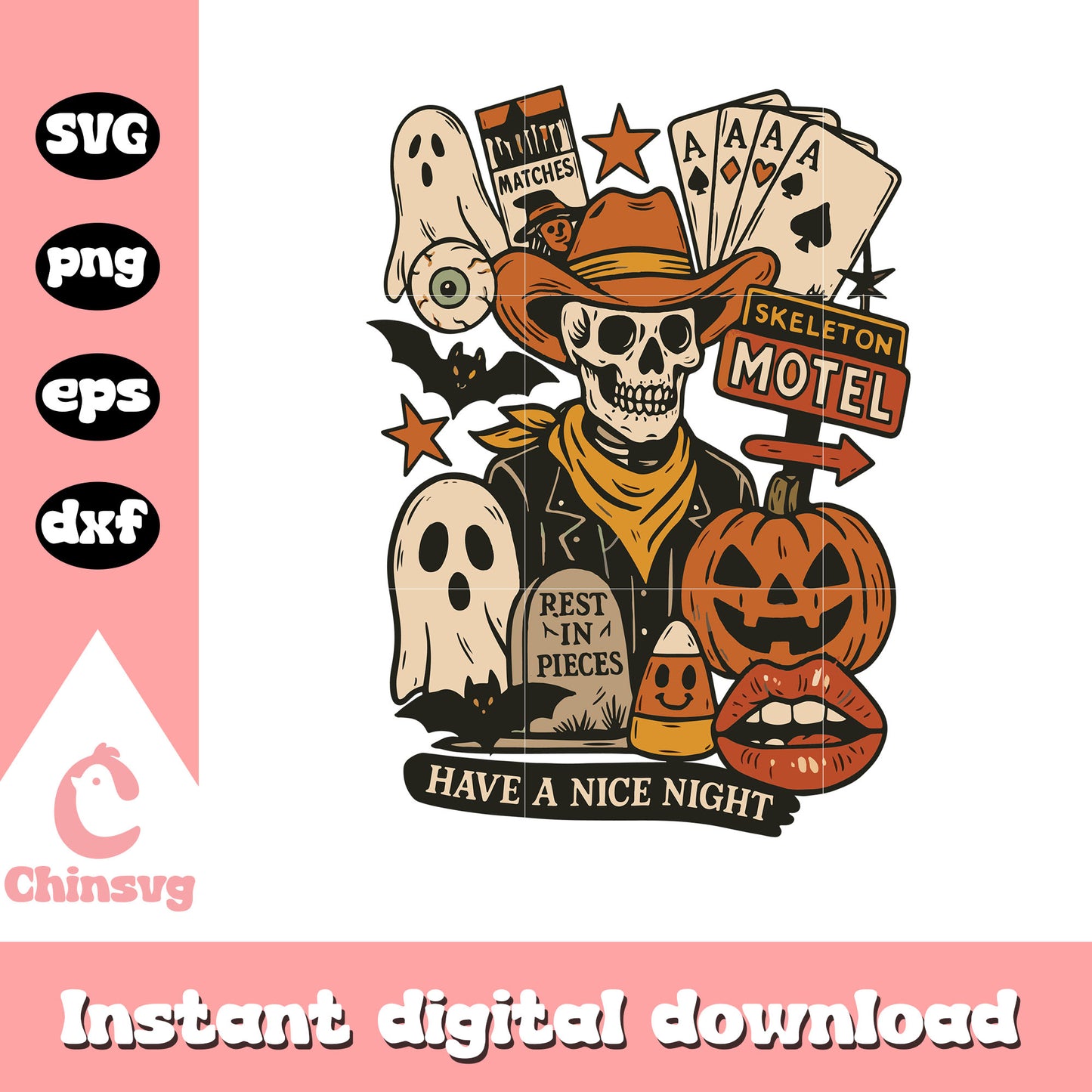 Skeleton motel have a nice night halloween design svg, clipart svg
