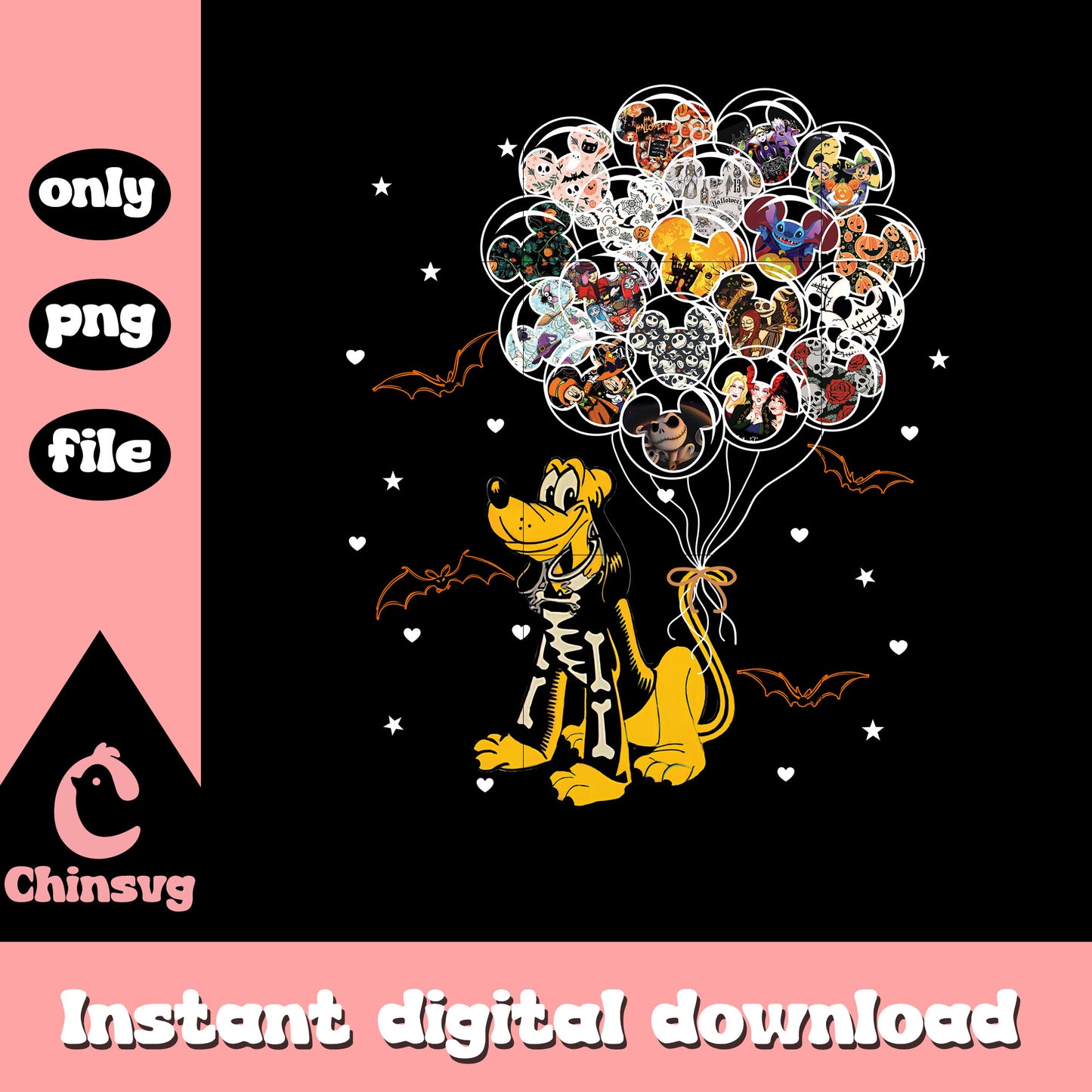 Skeleton pluto with character balloons art png, disney pluto png