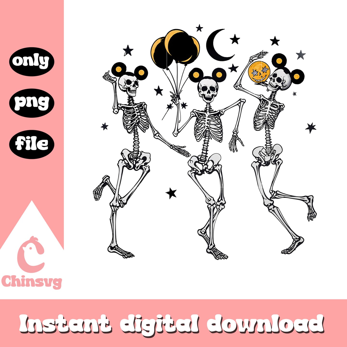 Skeleton with mickey ear dancing design png, skeleton png