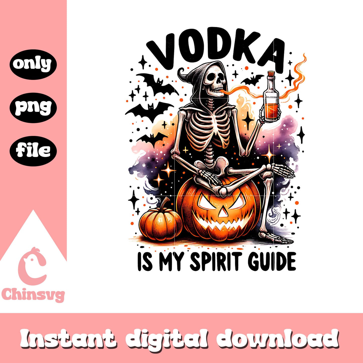 Skeleton with vodka on a pumpkin png, vodka png