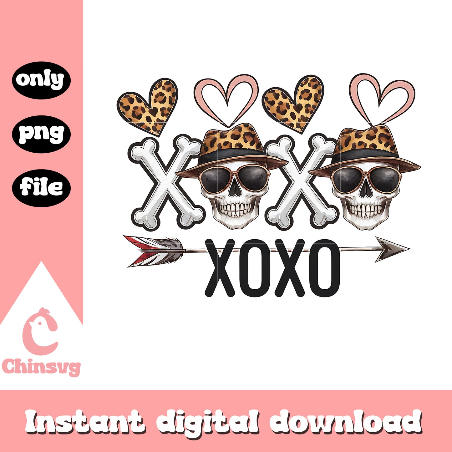 Skull cap leopard xoxo png, skull png, xoxo valentine png