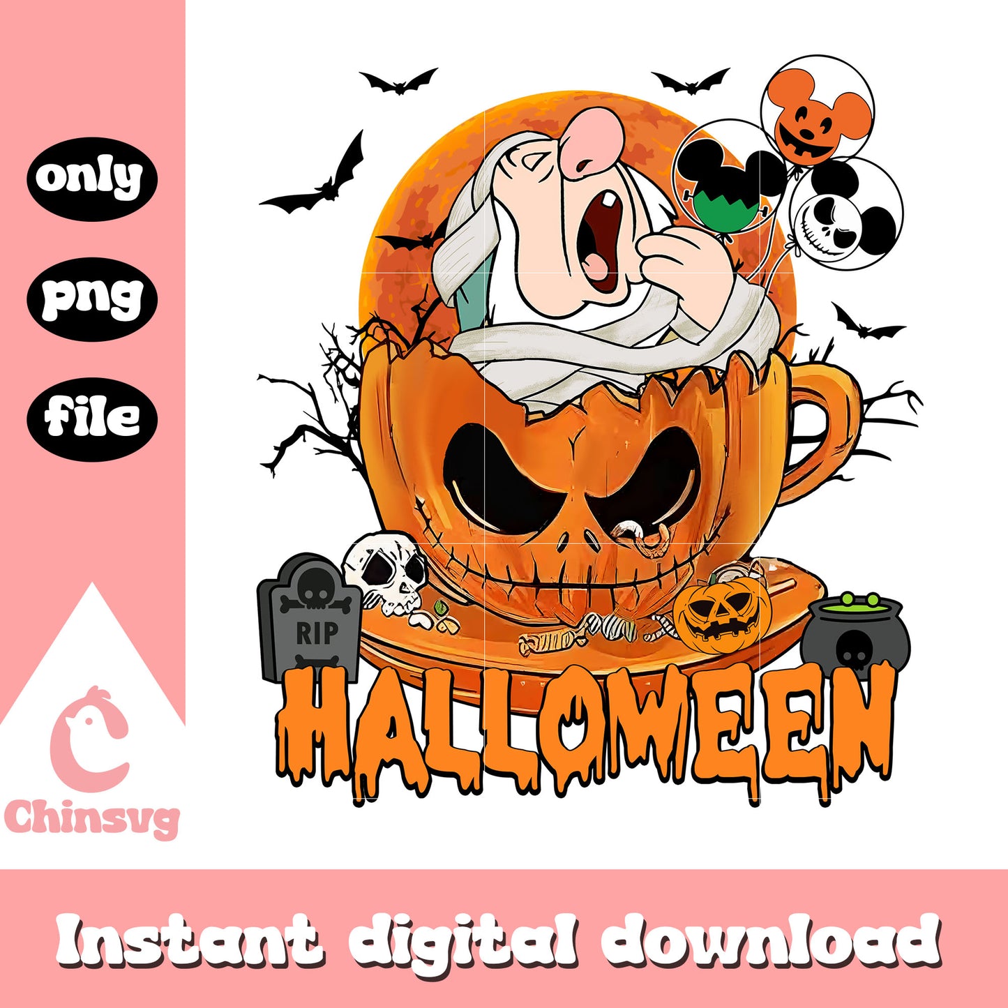 Sleepy dwarfs halloween cup design png, halloween pumpkin png