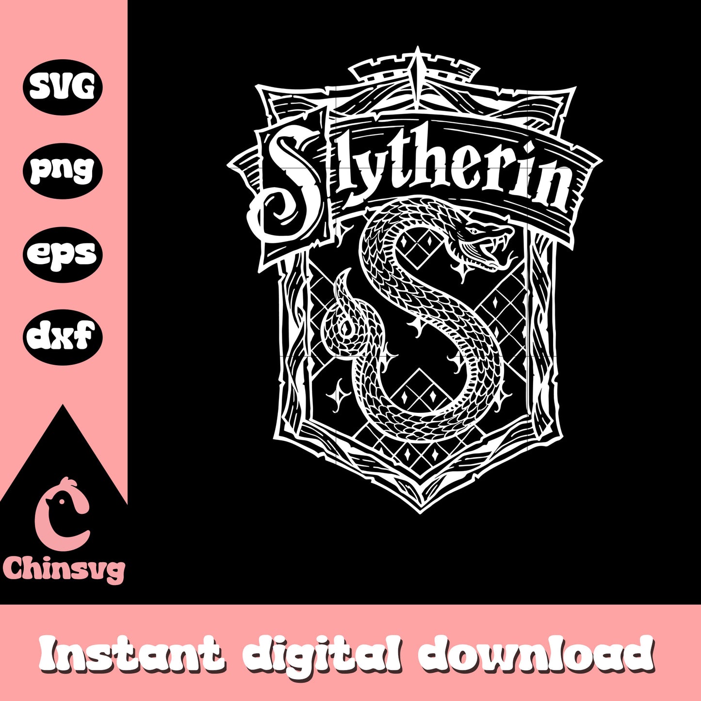 Slytherin house logo black white design svg, slytherin house svg