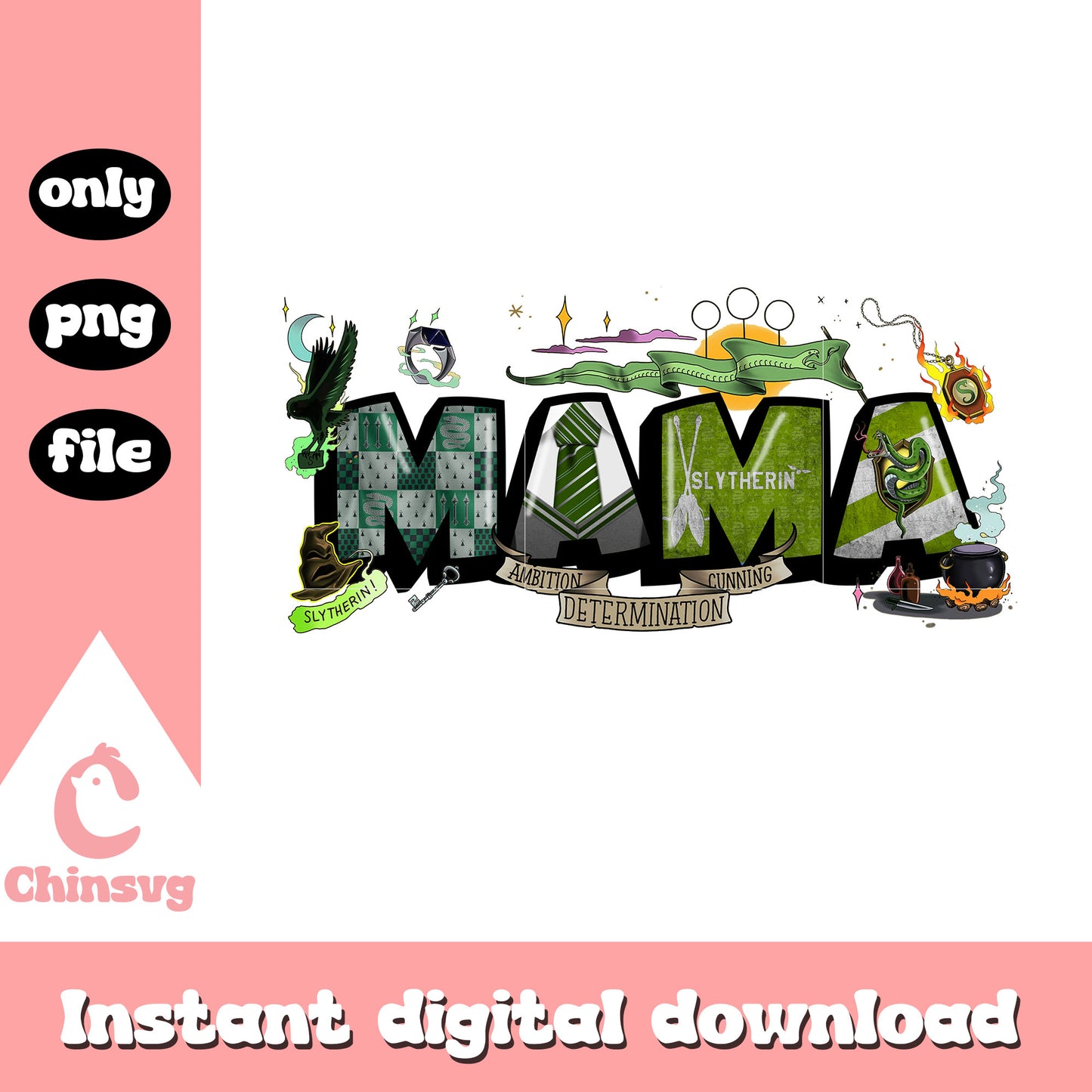 Slytherin mama font design png, harry potter png, mama png